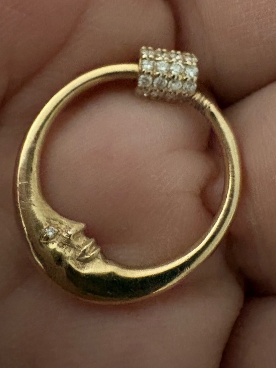 None Jewelry - 14 Karat Gold Pave Diamond Moon Face Enhancer Pendant |Celestial Crescent Moon